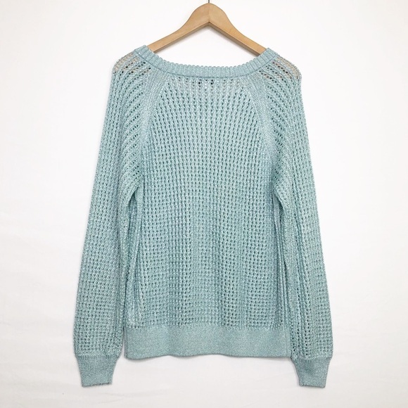 Intermix teal green open knit sweater - Picture 2 of 11